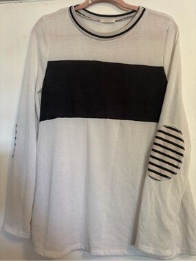 12PM by Mon Ami White Sweater Tee with Black Stripes